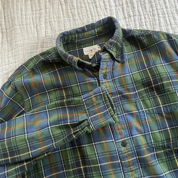 VTG J.Crew Oarsman Flannel Long Sleeve Shirt Mens Small Green Plaid - Picture 1 of 7
